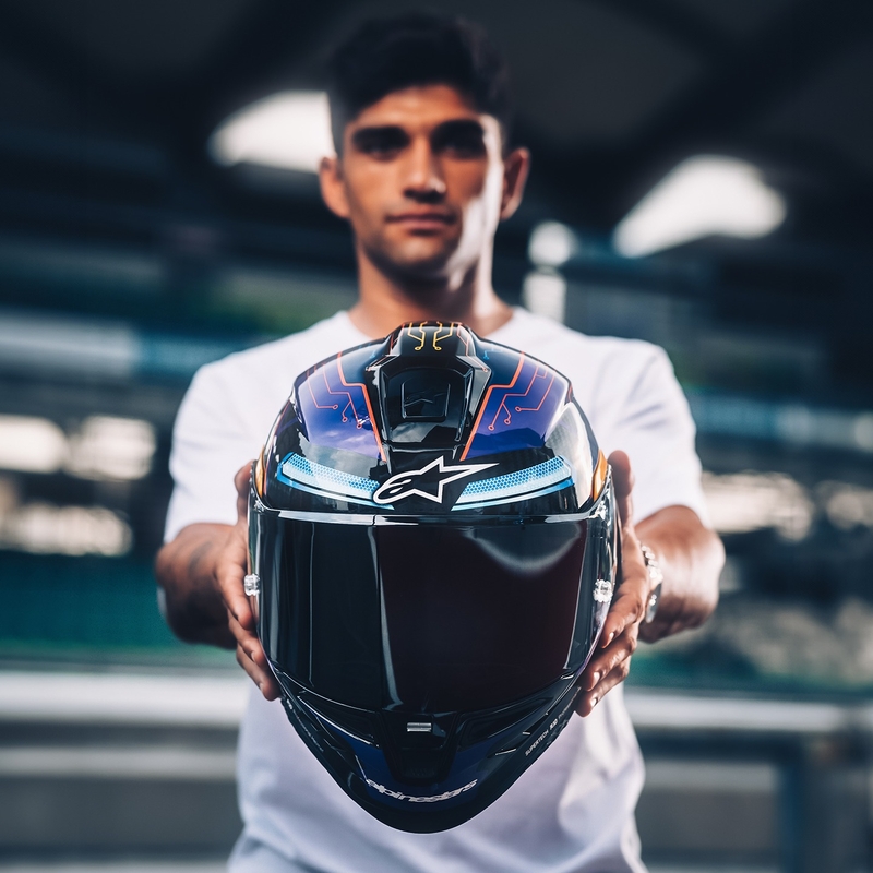 Casco Moto Integrale Alpinestars Supertech R-10 Limited Edition Martinator Jorge Martin Blu-Viola-Rosso-Giallo