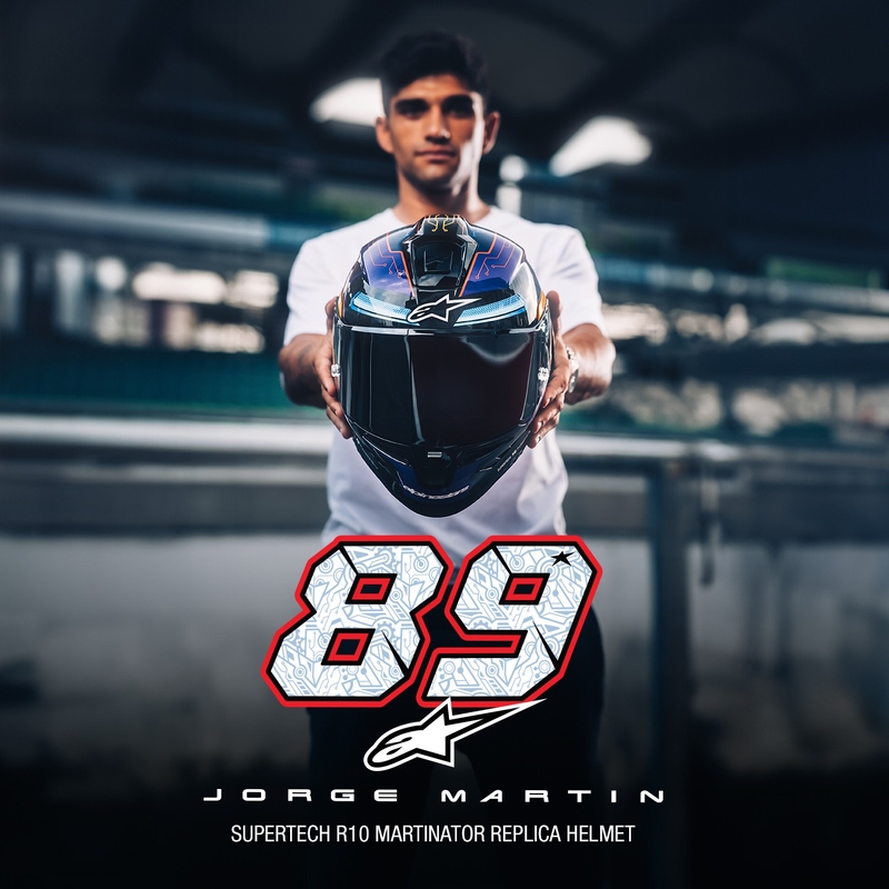 Casco Moto Integrale Alpinestars Supertech R-10 Limited Edition Martinator Jorge Martin Blu-Viola-Rosso-Giallo