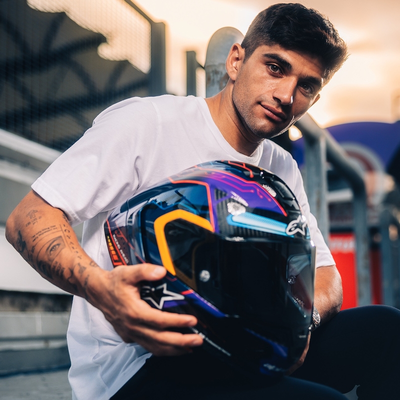 Casco Moto Integrale Alpinestars Supertech R-10 Limited Edition Martinator Jorge Martin Blu-Viola-Rosso-Giallo