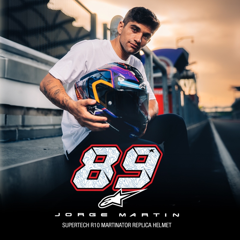 Casco Moto Integrale Alpinestars Supertech R-10 Limited Edition Martinator Jorge Martin Blu-Viola-Rosso-Giallo