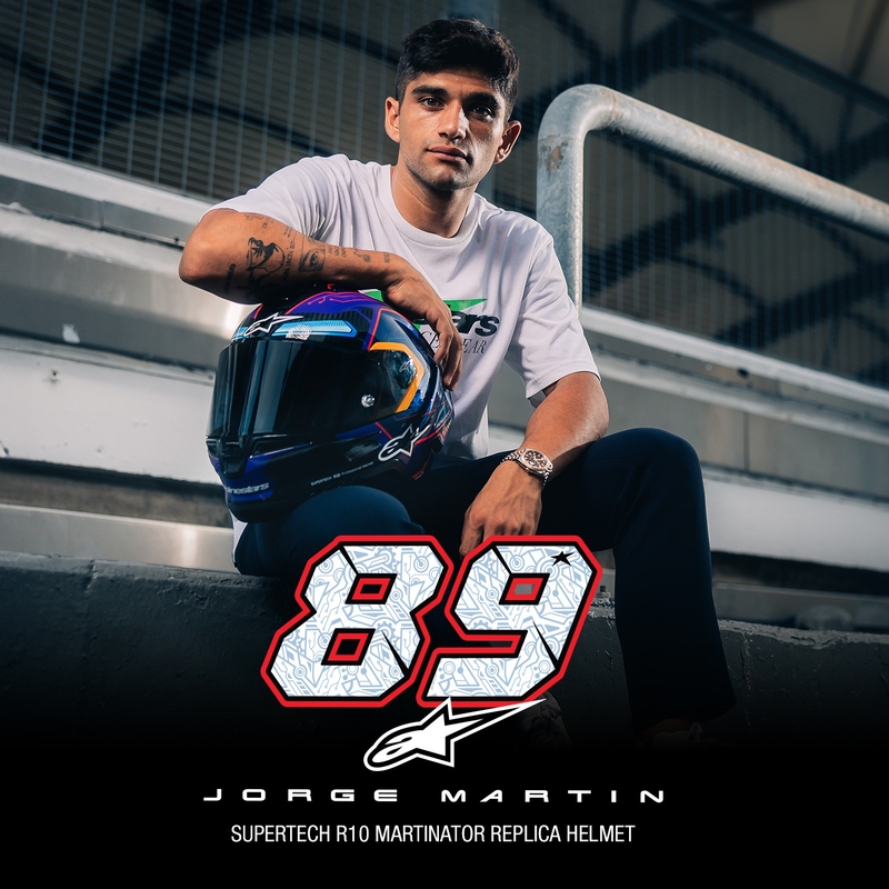Casco Moto Integrale Alpinestars Supertech R-10 Limited Edition Martinator Jorge Martin Blu-Viola-Rosso-Giallo