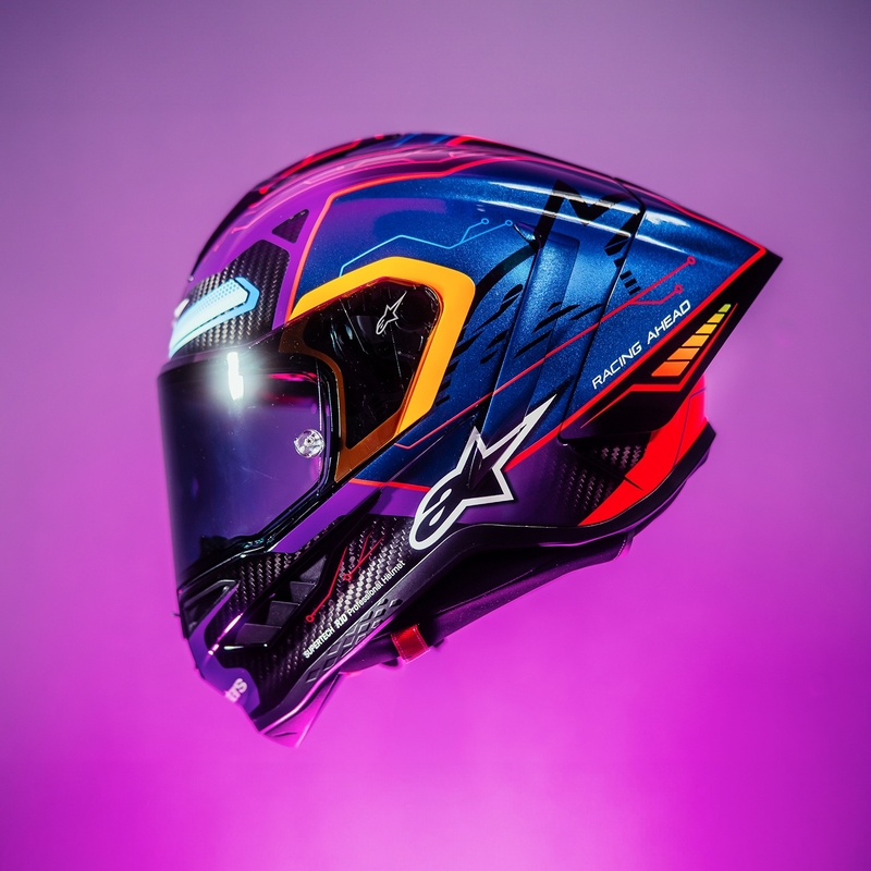 Casco Moto Integrale Alpinestars Supertech R-10 Limited Edition Martinator Jorge Martin Blu-Viola-Rosso-Giallo