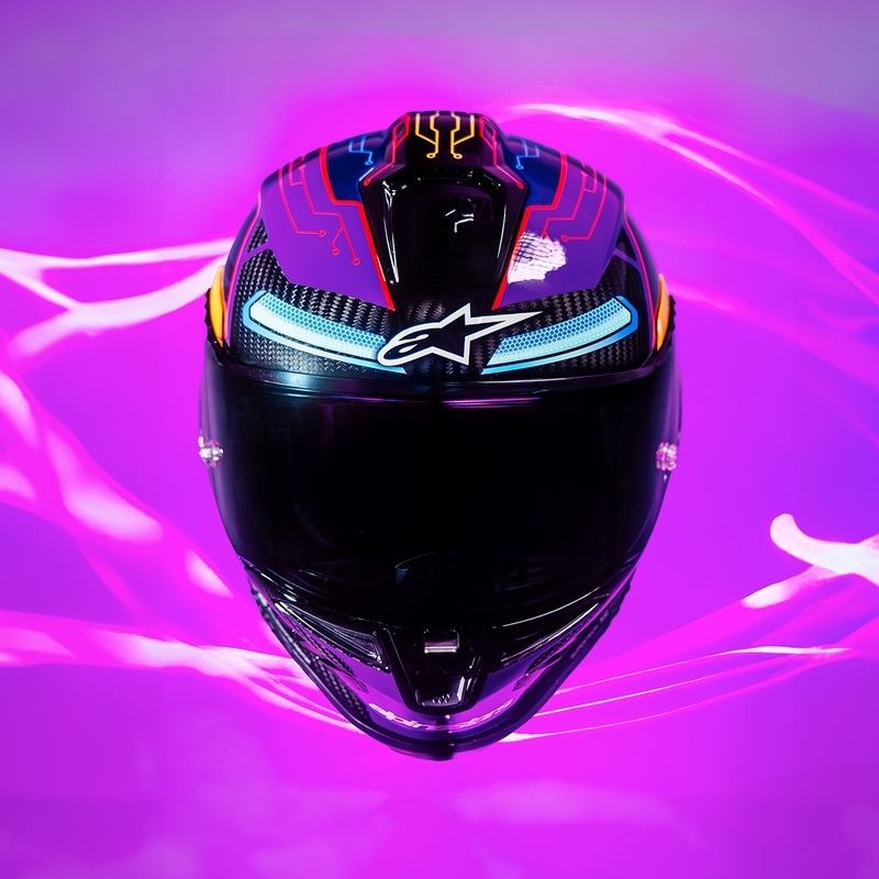 Casco Moto Integrale Alpinestars Supertech R-10 Limited Edition Martinator Jorge Martin Blu-Viola-Rosso-Giallo