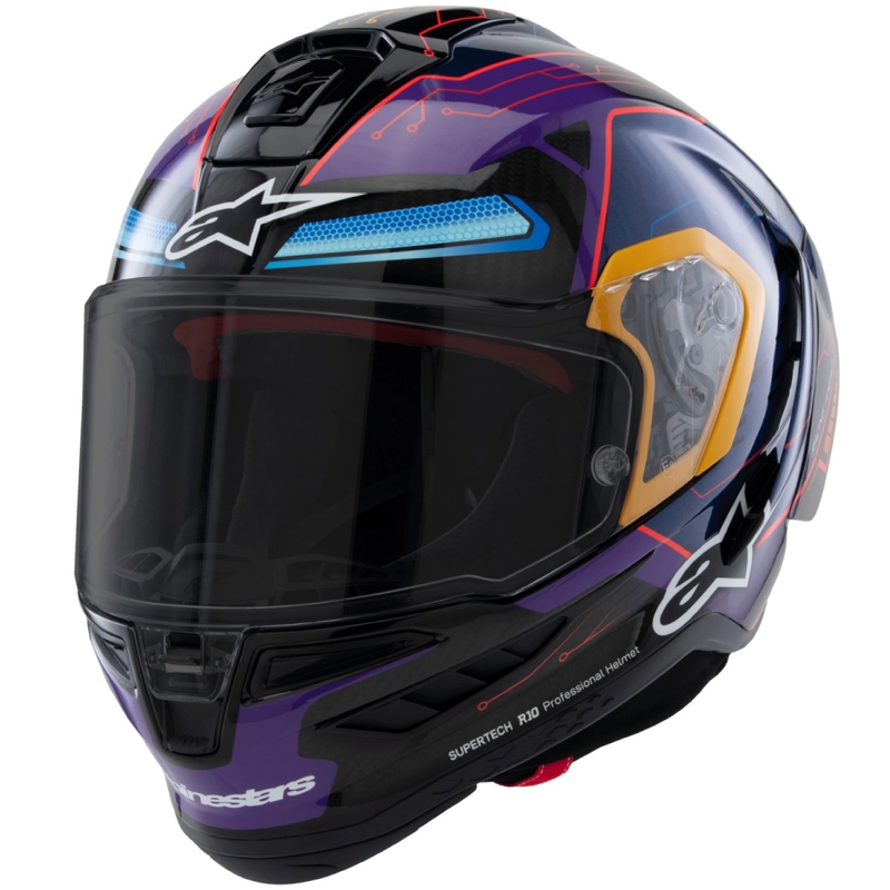 Casco Moto Integrale Alpinestars Supertech R-10 Limited Edition Martinator Jorge Martin Blu-Viola-Rosso-Giallo