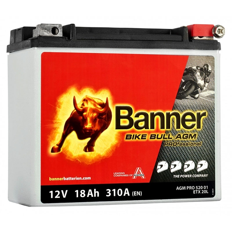 Batteria moto senza manutenzione Banner Bike Bull AGM PRO 520 01/BETX20L - ETX20L 12V, 18Ah, 310A