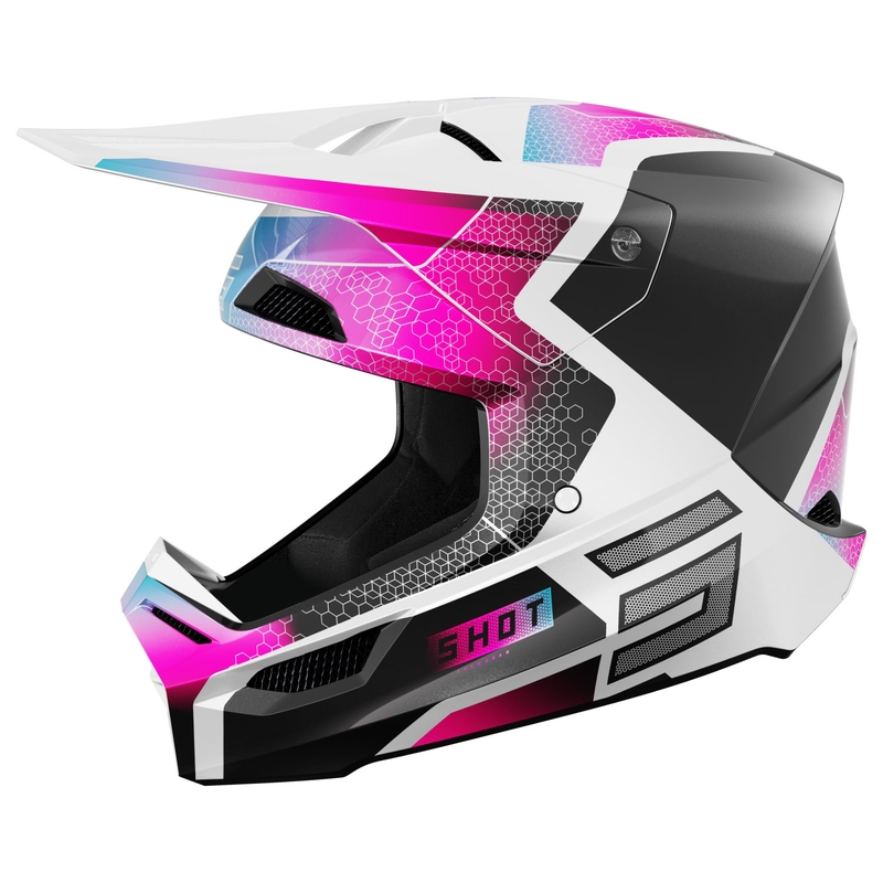 Casco motocross per bambini Shot Furious Phaser nero-blu-rosa