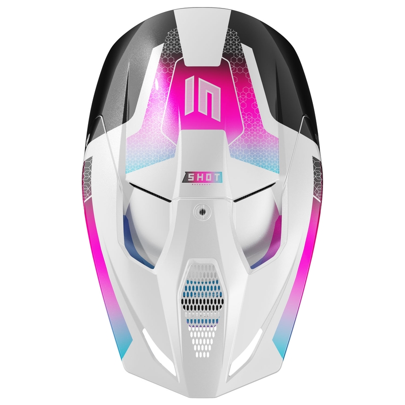 Casco motocross per bambini Shot Furious Phaser nero-blu-rosa