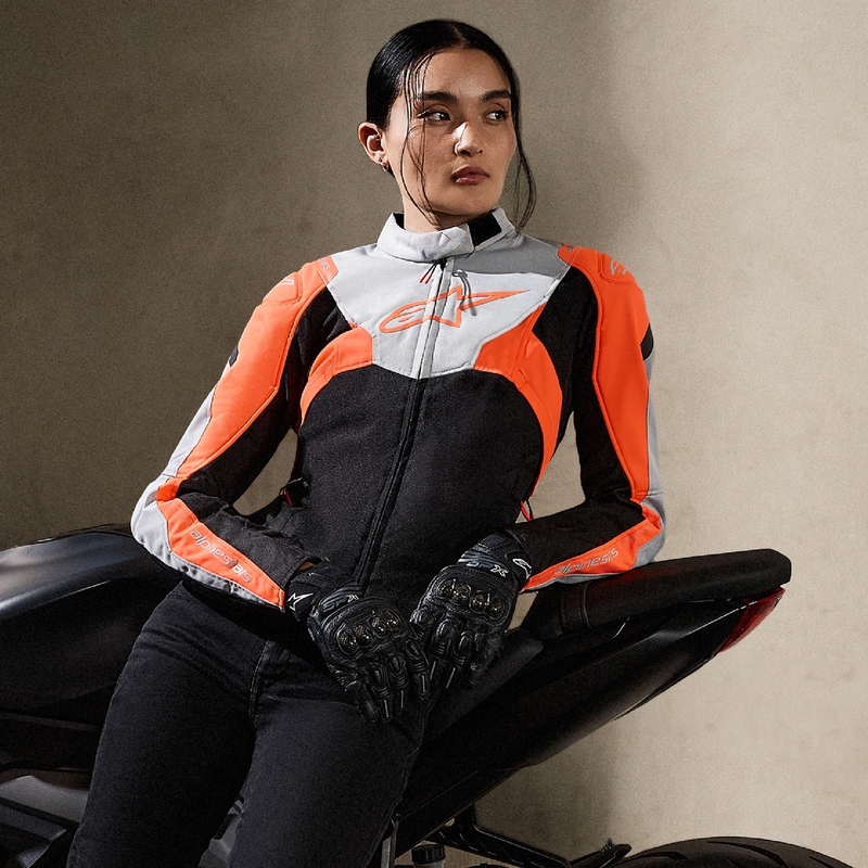 Giacca moto da donna Alpinestars Stella T-Jaws 4 Impermeabile nero-grigio-rosso fluo