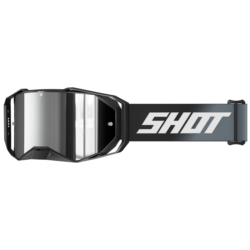 Occhiali motocross Shot Lite Solid neri con plexiglass argento iridio