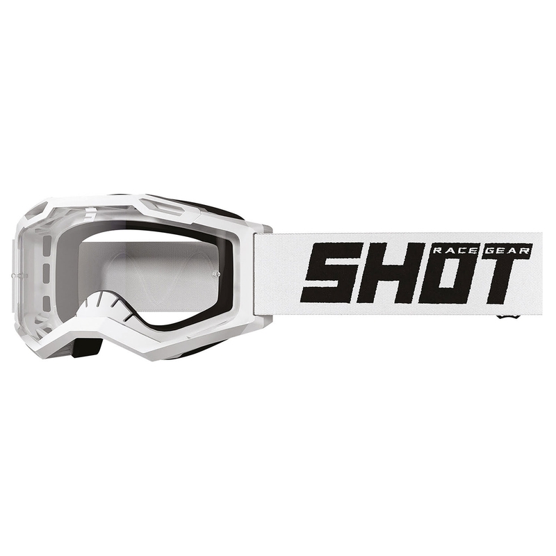 Occhiali motocross per bambini Shot Rocket Kid 2.0 solid white con plexiglass trasparente