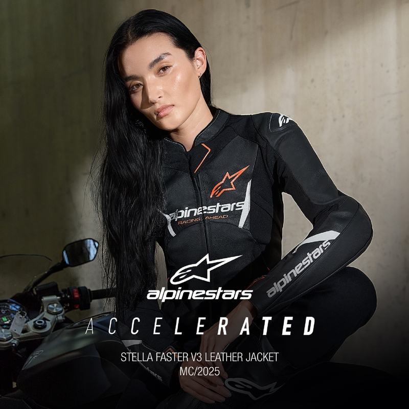 Giacca moto in pelle da donna Alpinestars Stella Faster 3 nero-bianco-rosso fluo