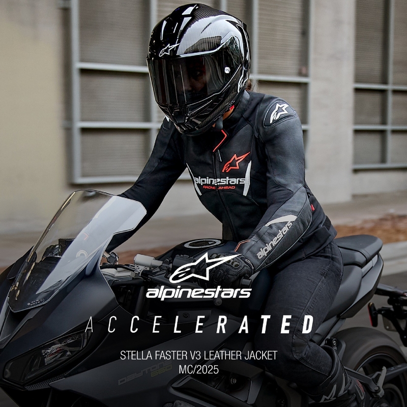 Giacca moto in pelle da donna Alpinestars Stella Faster 3 nero-bianco-rosso fluo