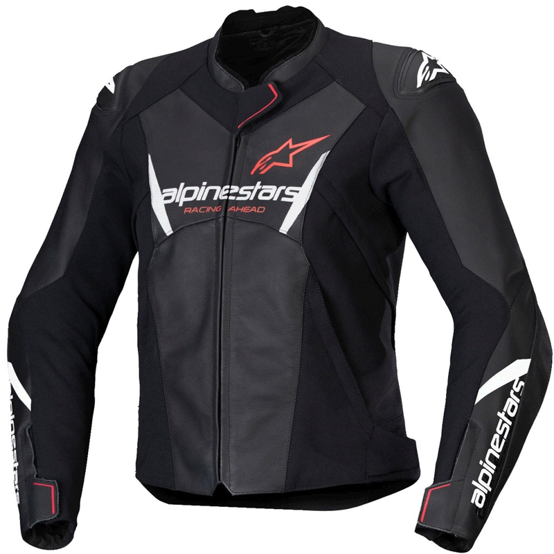 Giacca moto in pelle da donna Alpinestars Stella Faster 3 nero-bianco-rosso fluo