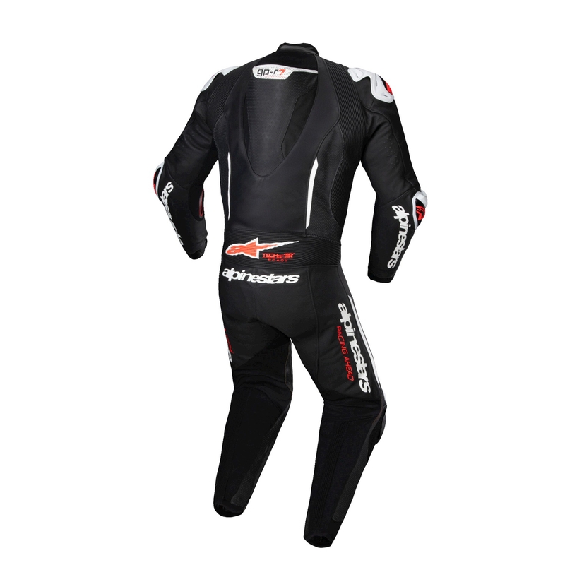 Tuta moto intera in pelle Alpinestars GP-R7 Tech-Air ready/compatibile nero-bianco-rosso fluo