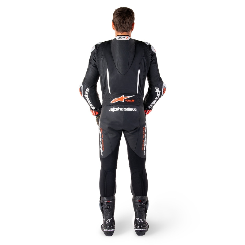 Tuta moto intera in pelle Alpinestars GP-R7 Tech-Air ready/compatibile nero-bianco-rosso fluo