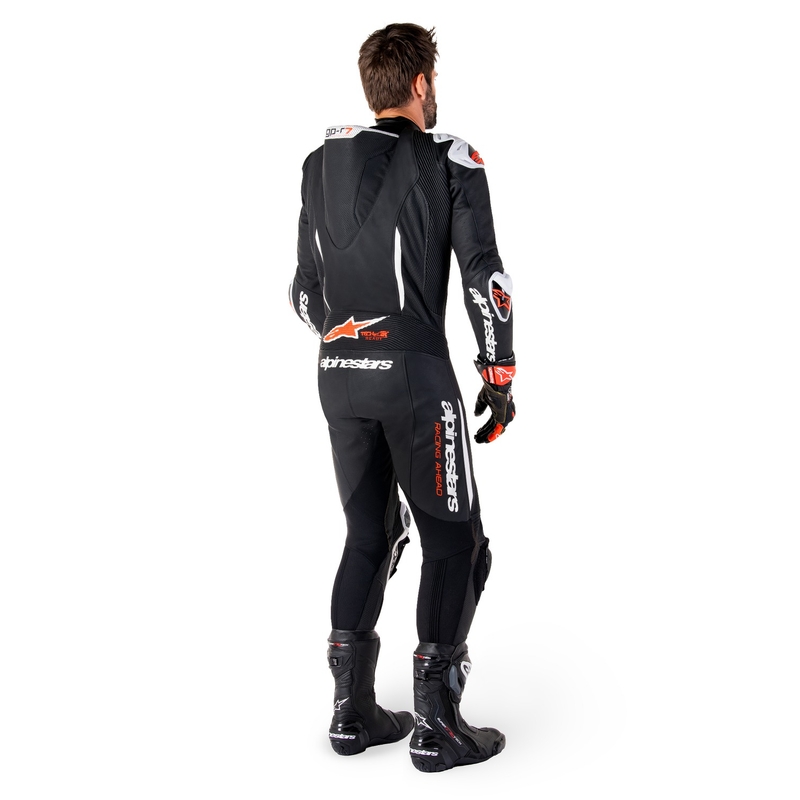 Tuta moto intera in pelle Alpinestars GP-R7 Tech-Air ready/compatibile nero-bianco-rosso fluo