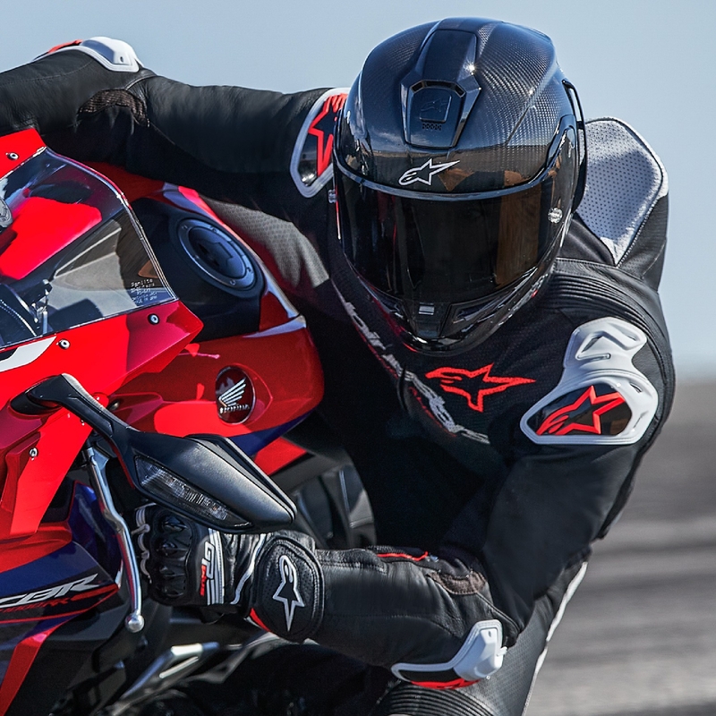 Tuta moto intera in pelle Alpinestars GP-R7 Tech-Air ready/compatibile nero-bianco-rosso fluo