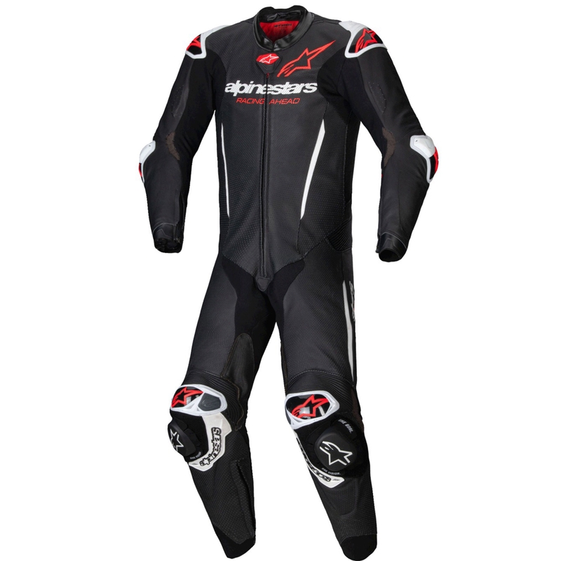 Tuta moto intera in pelle Alpinestars GP-R7 Tech-Air ready/compatibile nero-bianco-rosso fluo