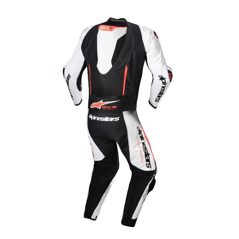 Tuta Intera in Pelle Alpinestars GP-R7 Tech-Air Ready/Compatibile Bianco-Nero-Rosso Fluo