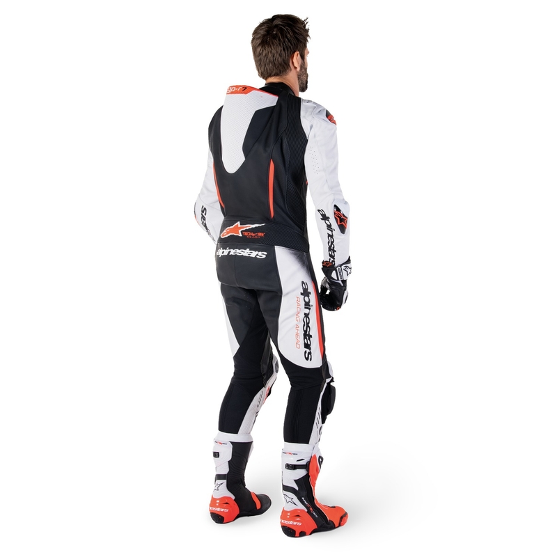 Tuta Intera in Pelle Alpinestars GP-R7 Tech-Air Ready/Compatibile Bianco-Nero-Rosso Fluo