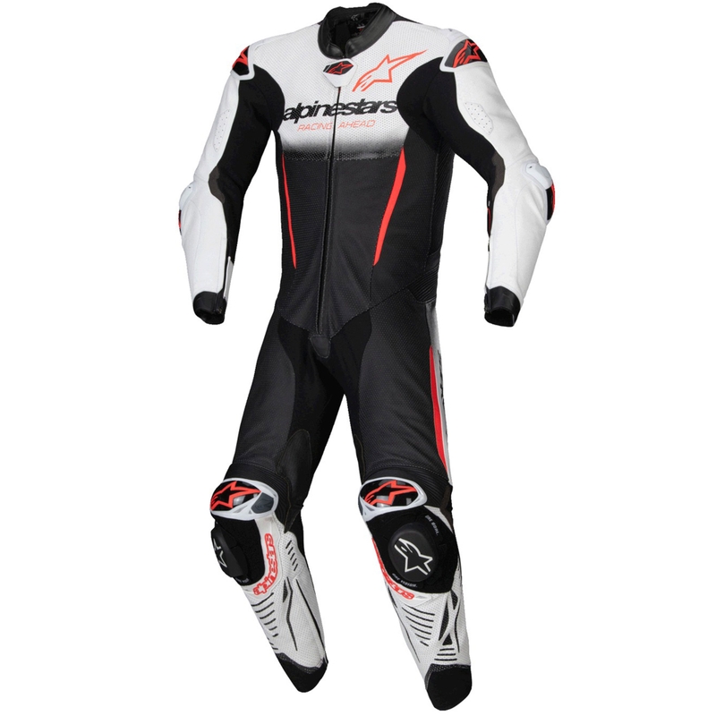 Tuta Intera in Pelle Alpinestars GP-R7 Tech-Air Ready/Compatibile Bianco-Nero-Rosso Fluo