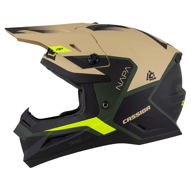 Casco moto motocross Cassida Cross Cup 2 Napa opaco sabbia-verde-giallo fluo-nero