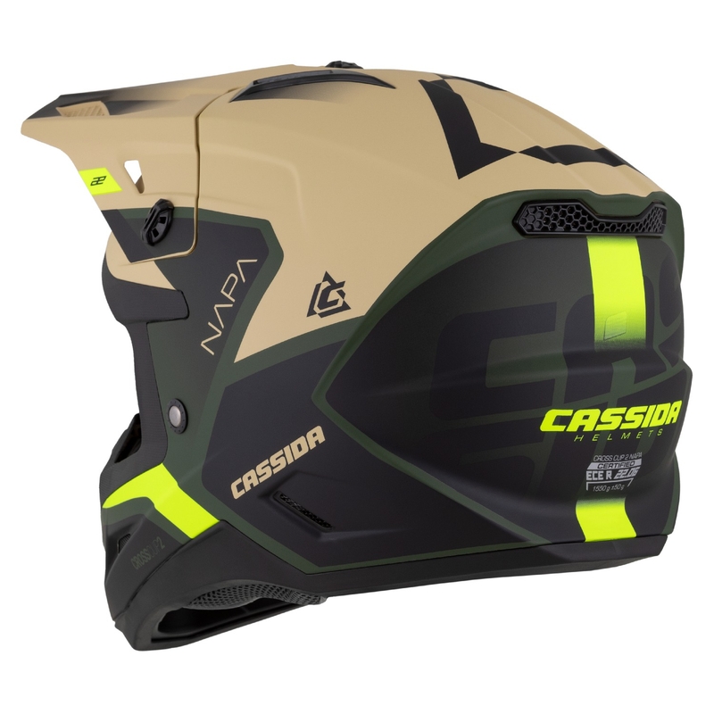 Casco moto motocross Cassida Cross Cup 2 Napa opaco sabbia-verde-giallo fluo-nero
