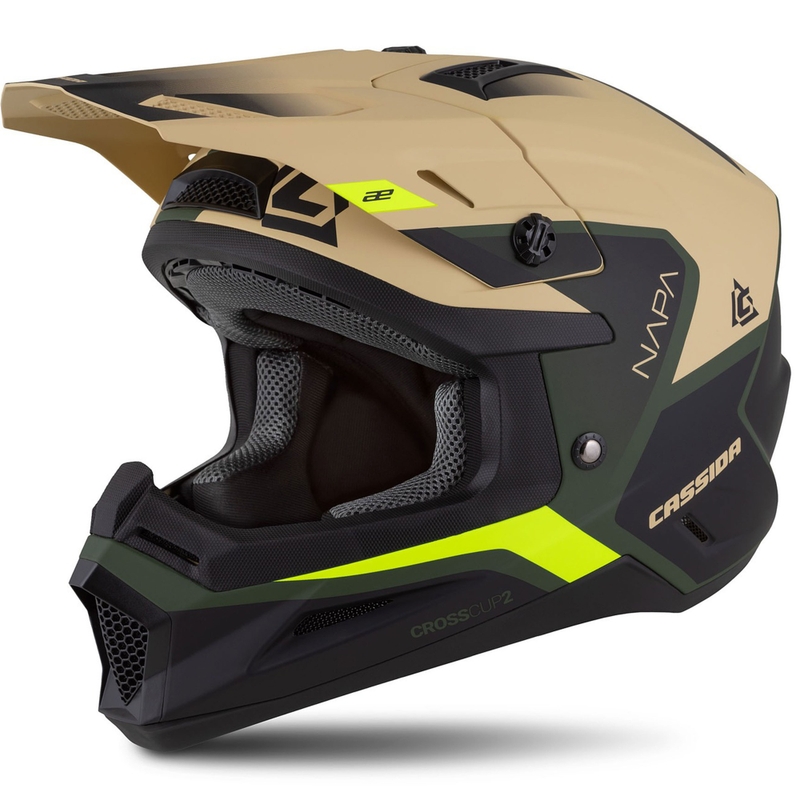 Casco moto motocross Cassida Cross Cup 2 Napa opaco sabbia-verde-giallo fluo-nero