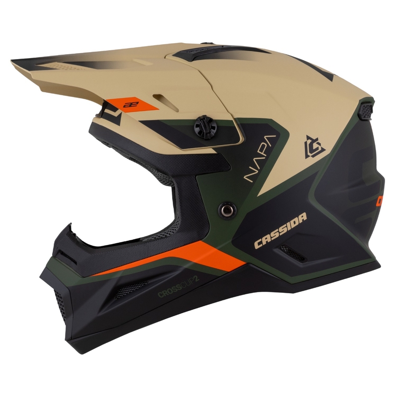 Casco moto da cross da bambino Cassida Cross Cup 2 Napa Matte Sand-Green-Arancio-Nero