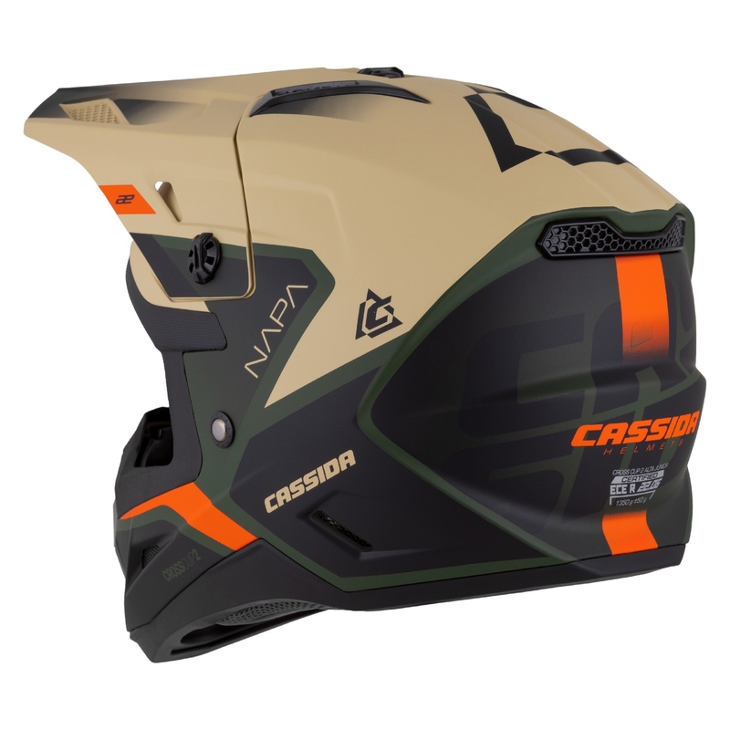 Casco moto da cross da bambino Cassida Cross Cup 2 Napa Matte Sand-Green-Arancio-Nero