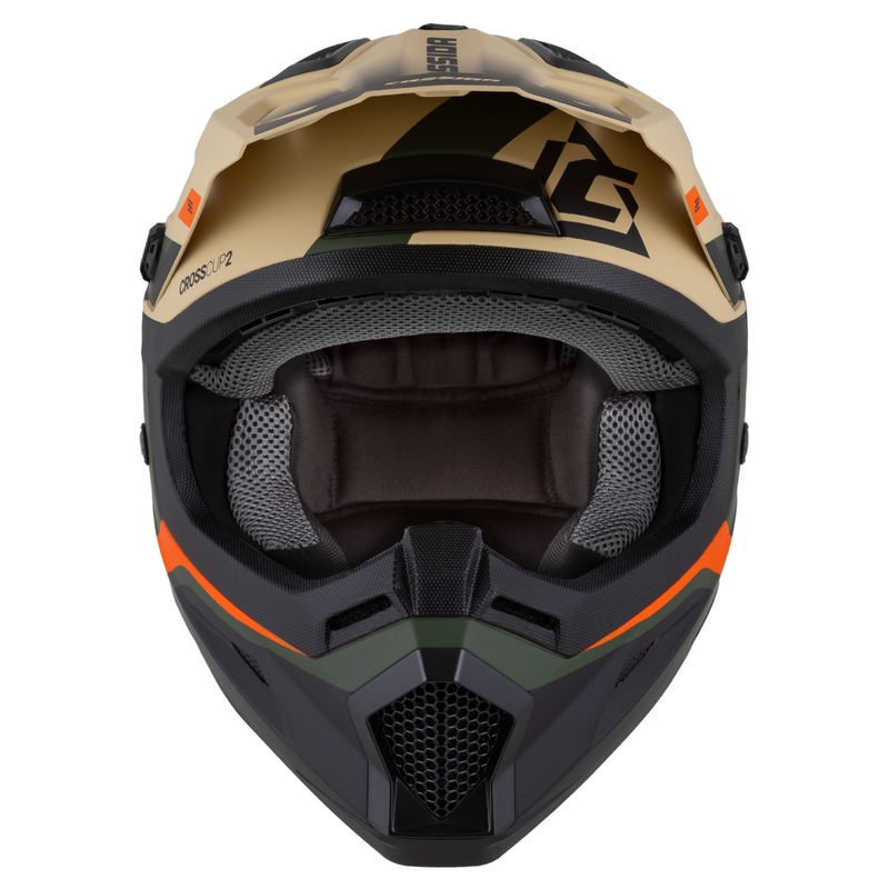 Casco moto da cross da bambino Cassida Cross Cup 2 Napa Matte Sand-Green-Arancio-Nero