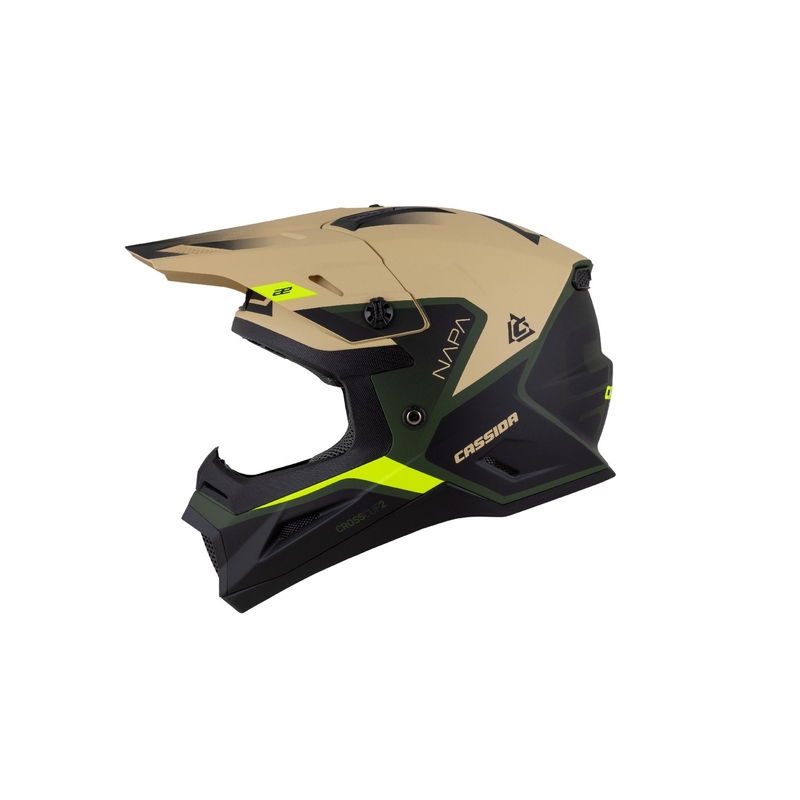 Casco moto da cross da bambino Cassida Cross Cup 2 Napa Matte Sand-Green-Fluo Yellow-Black