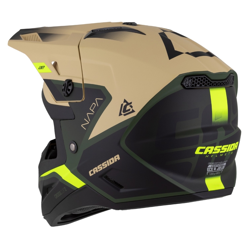 Casco moto da cross da bambino Cassida Cross Cup 2 Napa Matte Sand-Green-Fluo Yellow-Black