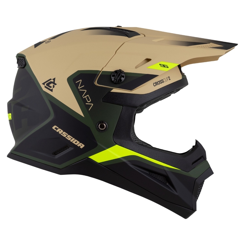 Casco moto da cross da bambino Cassida Cross Cup 2 Napa Matte Sand-Green-Fluo Yellow-Black