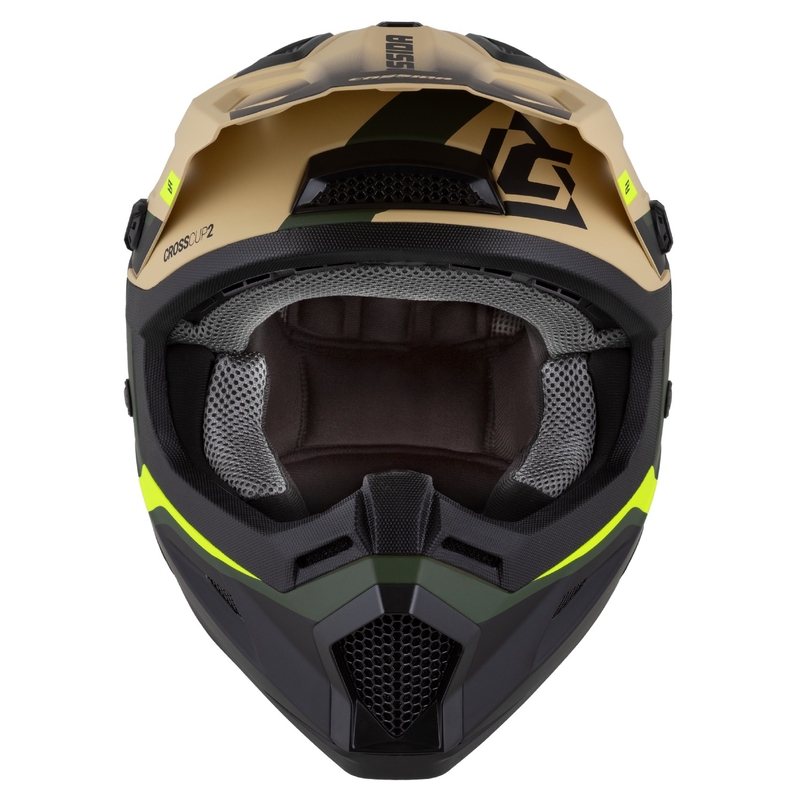 Casco moto da cross da bambino Cassida Cross Cup 2 Napa Matte Sand-Green-Fluo Yellow-Black