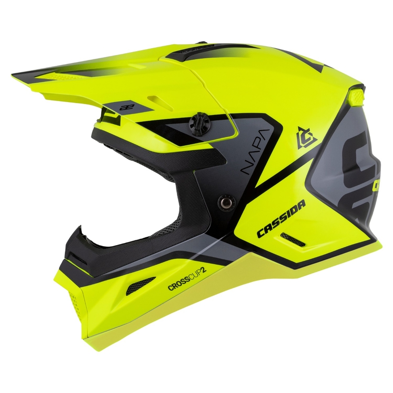 Casco motocross da bambino Cassida Cross Cup 2 Napa Fluo Giallo-Nero-Grigio Perla