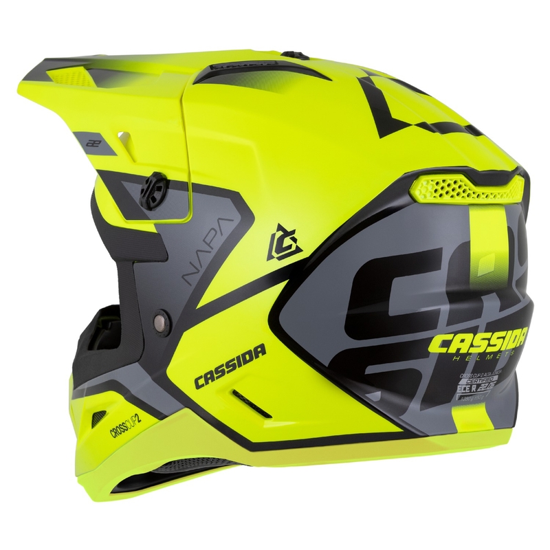 Casco motocross da bambino Cassida Cross Cup 2 Napa Fluo Giallo-Nero-Grigio Perla