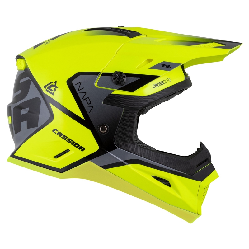 Casco motocross da bambino Cassida Cross Cup 2 Napa Fluo Giallo-Nero-Grigio Perla