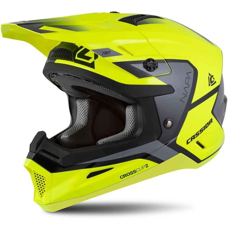 Casco motocross da bambino Cassida Cross Cup 2 Napa Fluo Giallo-Nero-Grigio Perla