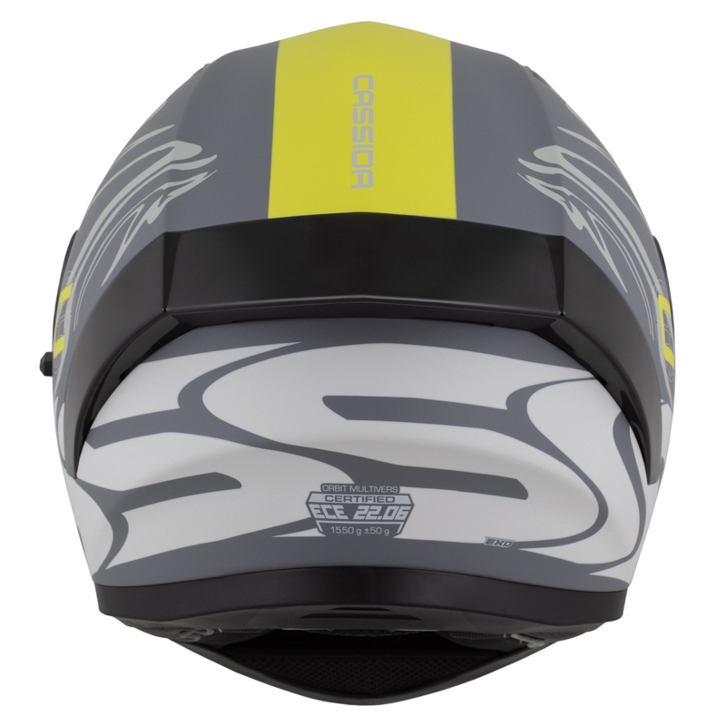 Casco integrale Cassida Orbit Multivers grigio opaco-giallo fluo-nero