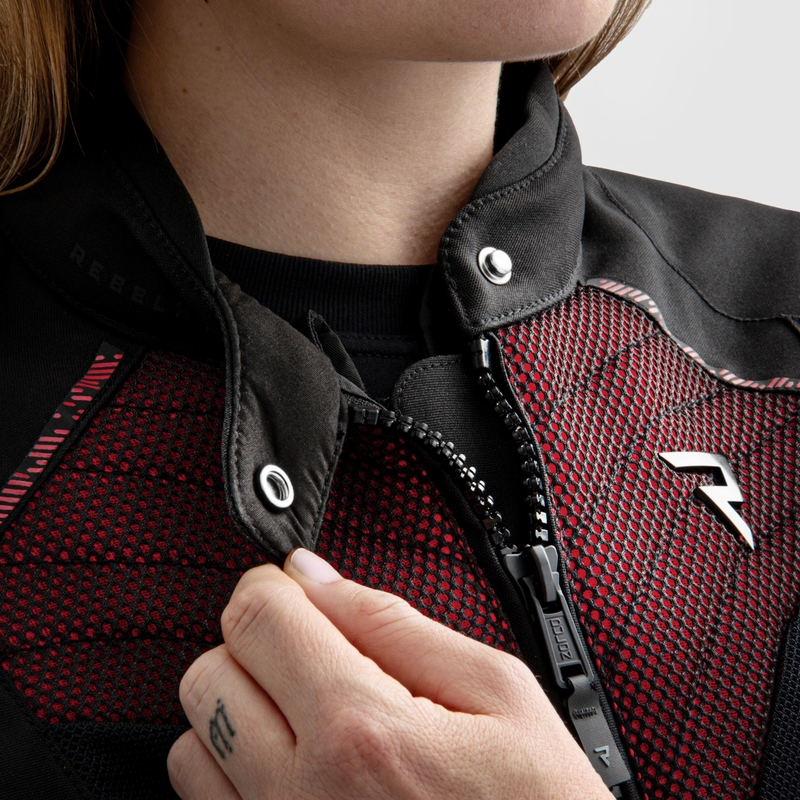 Giacca moto da donna Rebelhorn Jax nero-rosso