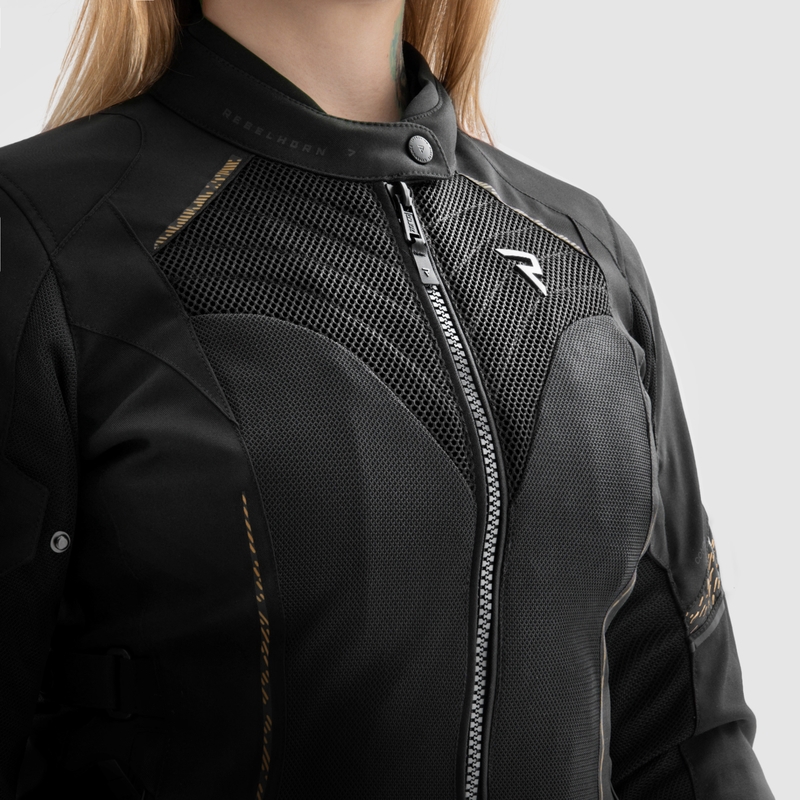Giacca moto da donna Rebelhorn Jax nera e oro