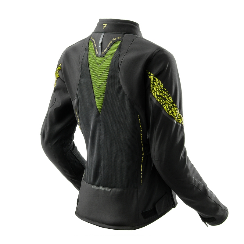 Giacca moto da donna Rebelhorn Jax nero-giallo fluo