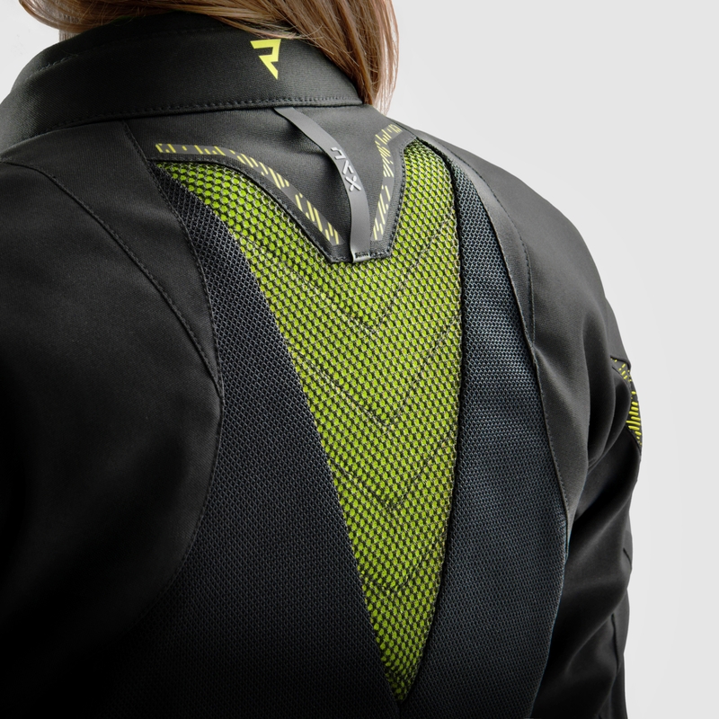 Giacca moto da donna Rebelhorn Jax nero-giallo fluo