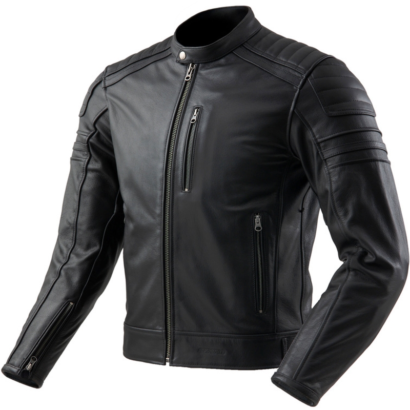 Giacca da motociclista in pelle nera Ozone Colt