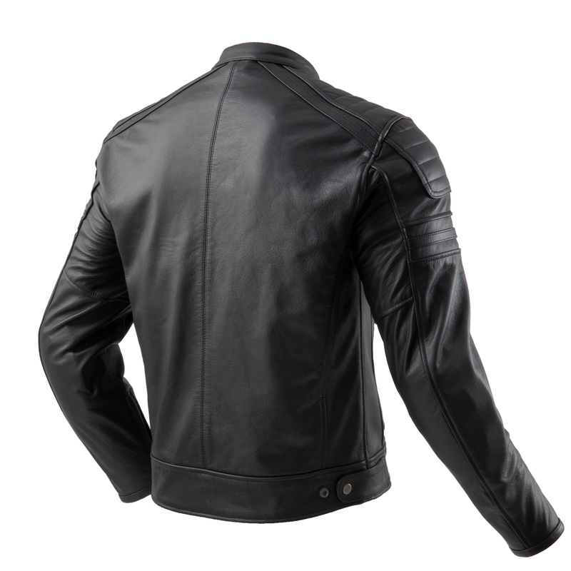 Giacca da motociclista in pelle nera Ozone Colt