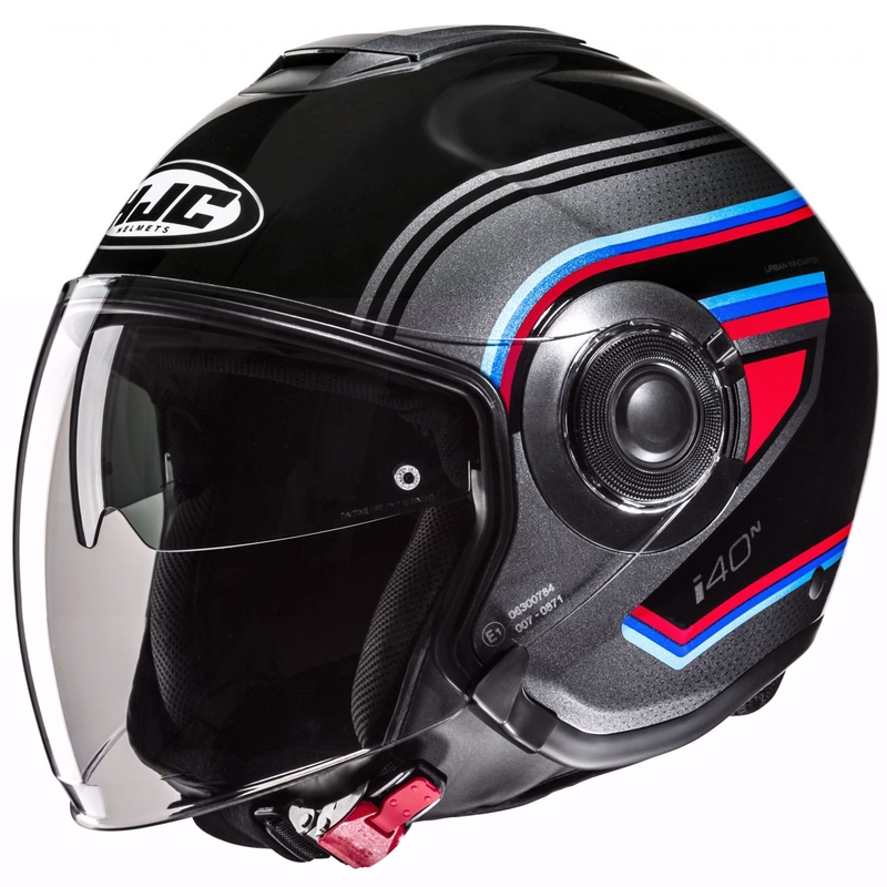 Casco moto aperto HJC i40N Linia MC21 nero-grigio-rosso