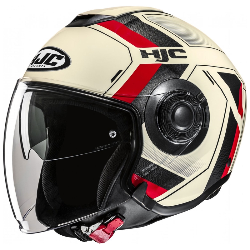 Casco moto aperto HJC i40N Velu MC1 beige-nero-rosso