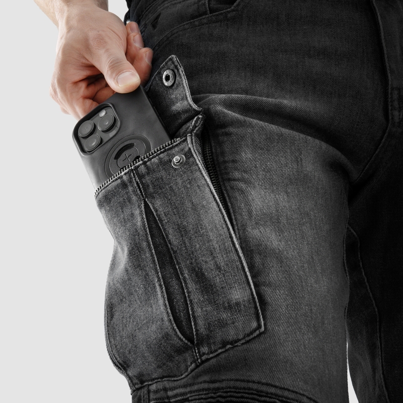 Jeans da motociclista Rebelhorn Vandal Mono, neri lavati