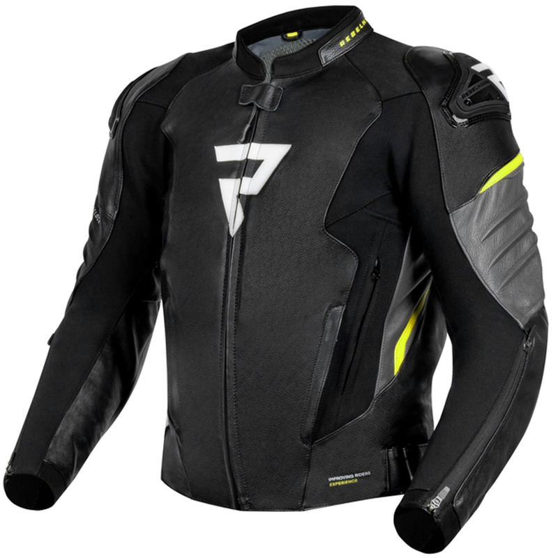 Giacca moto in pelle Rebelhorn Veloce nero-grigio-giallo fluo